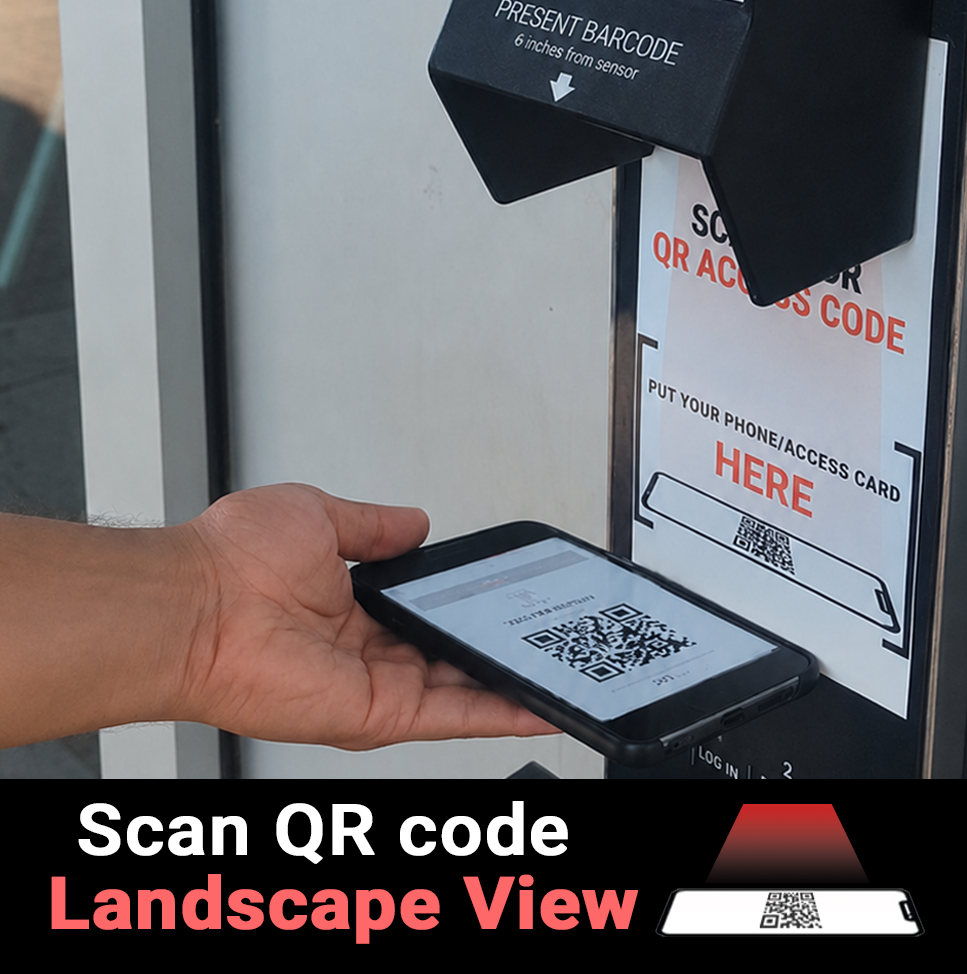 Phone positioned in landscape view under the Vive Fitness QR code scanner